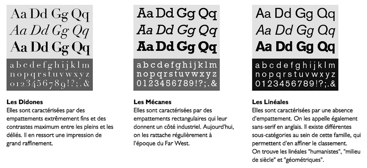 Comparaison illustrée des Didones, Mécanes et Linéales