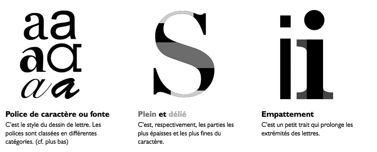 Variantes typographiques, pleins et déliés, empattement