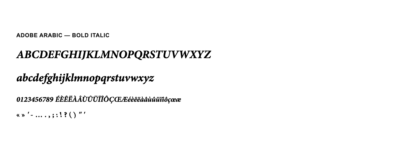 Spécimen de Adobe Arabic Bold Italic