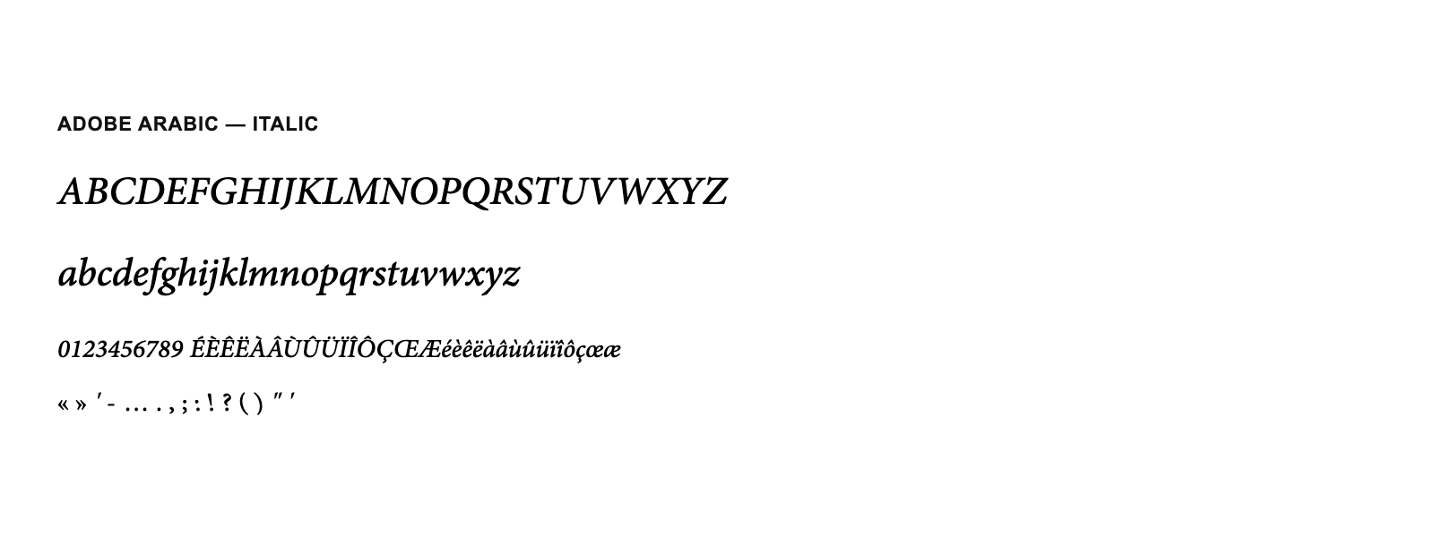 Spécimen de Adobe Arabic Italic