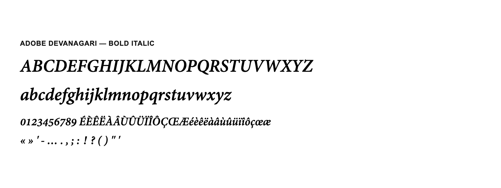 Spécimen de Adobe Devanagari Bold Italic