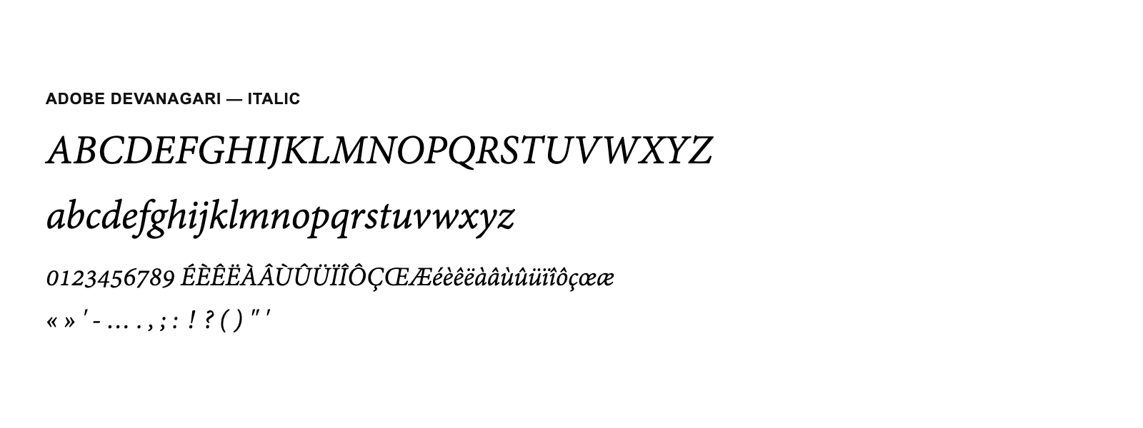 Spécimen de Adobe Devanagari Italic
