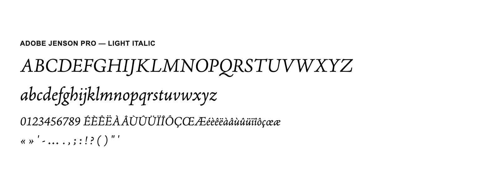 Spécimen de Adobe Jenson Pro Light Italic