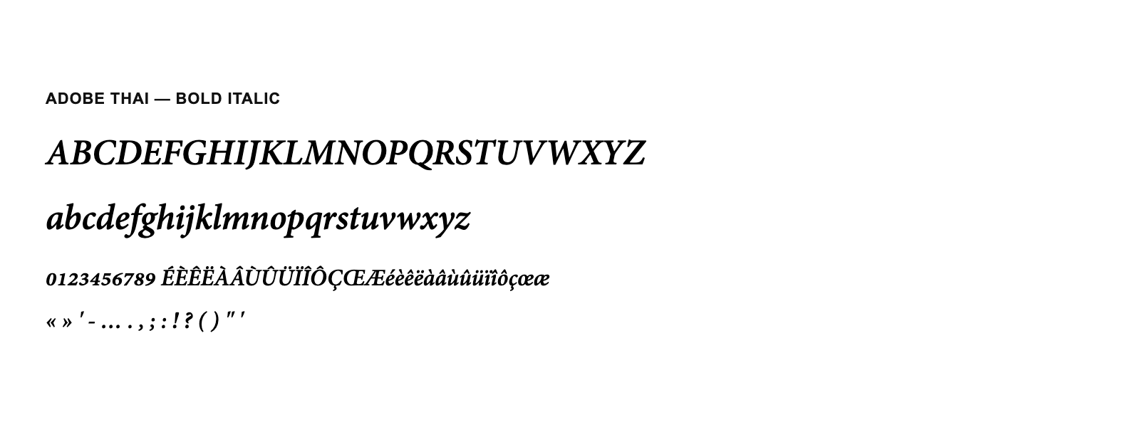 Spécimen de Adobe Thai Bold Italic