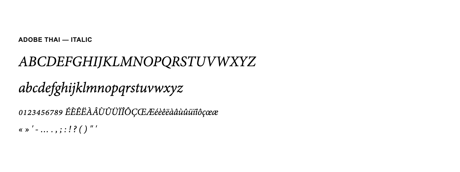 Spécimen de Adobe Thai Italic