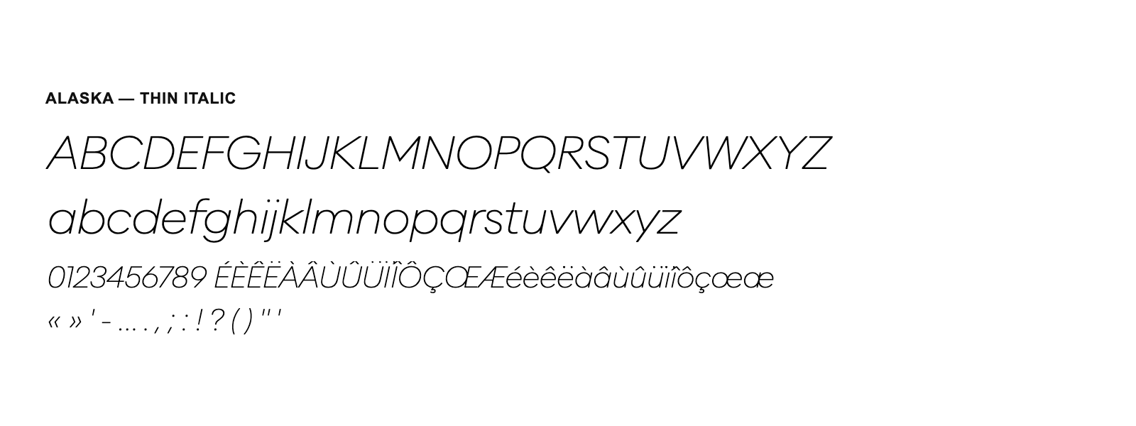 Spécimen de Alaska Thin Italic