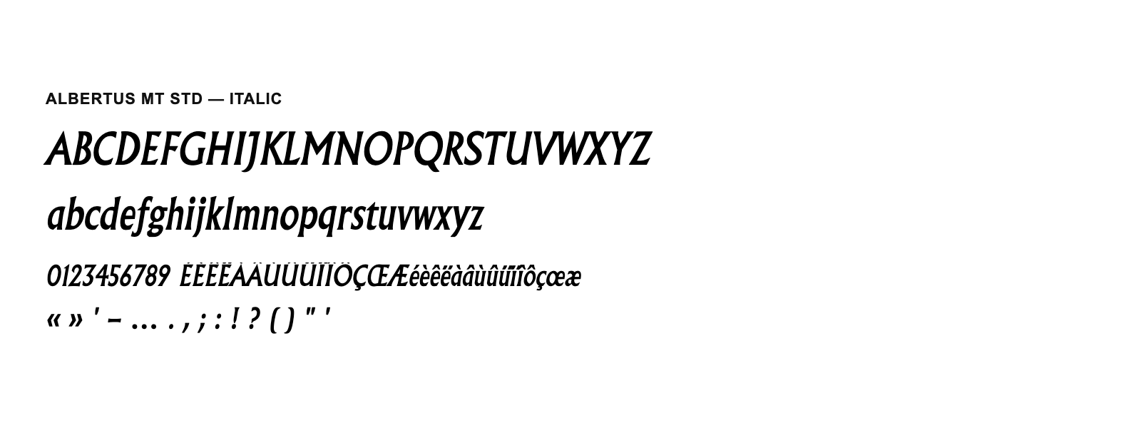 Spécimen de Albertus MT Std Italic