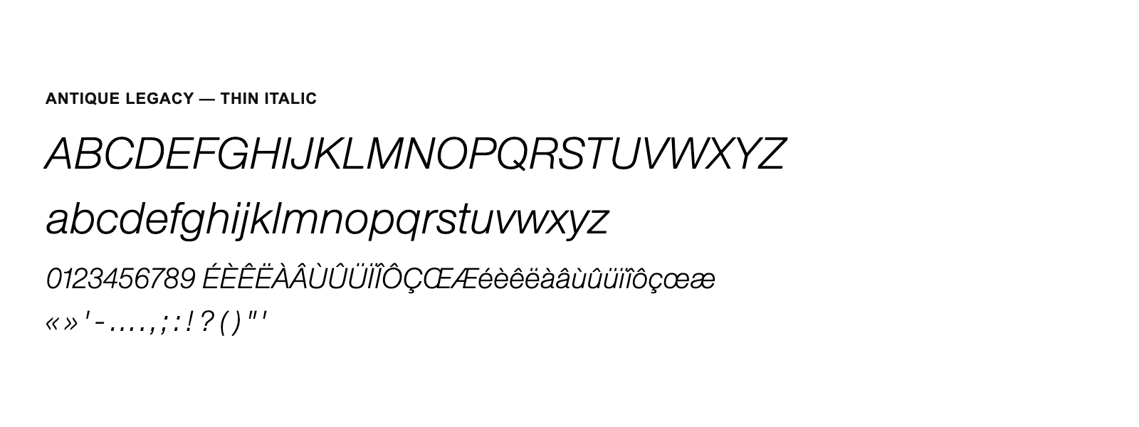 Spécimen de Antique Legacy Thin Italic