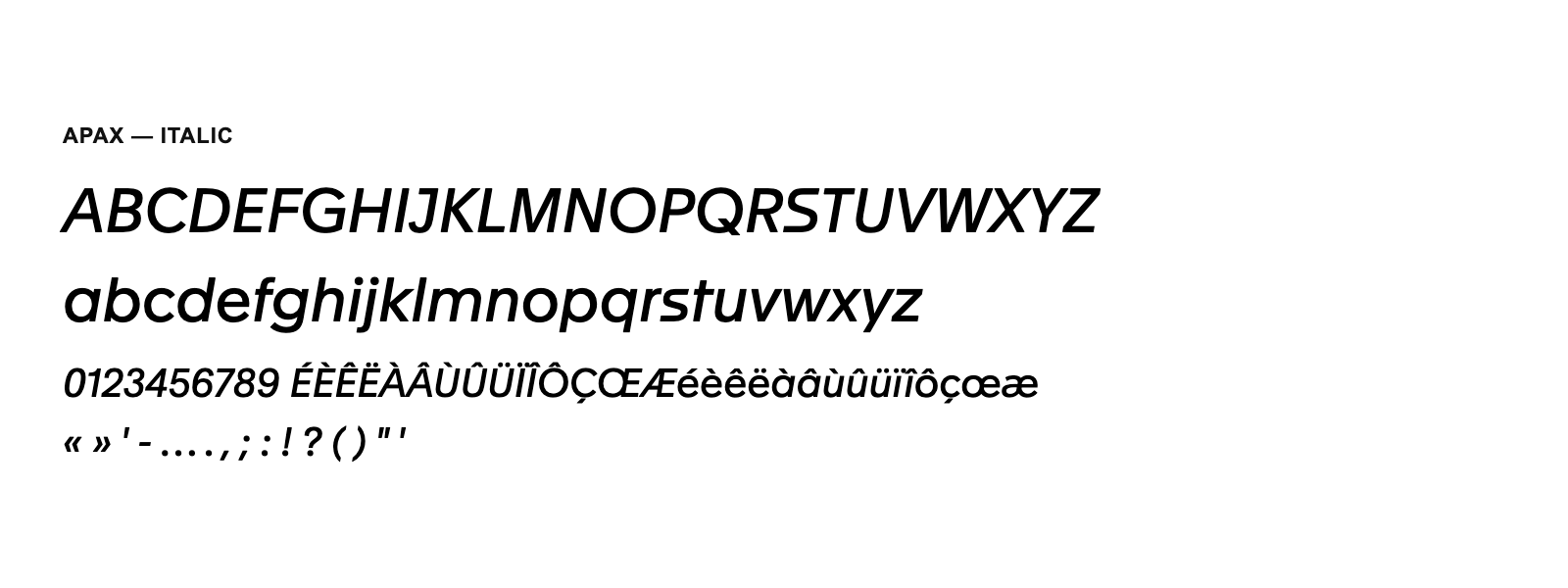 Spécimen de Apax Italic