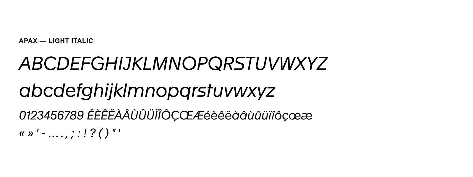 Spécimen de Apax Light Italic