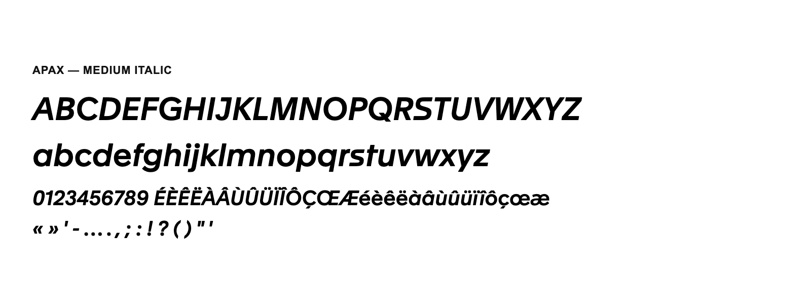 Spécimen de Apax Medium Italic