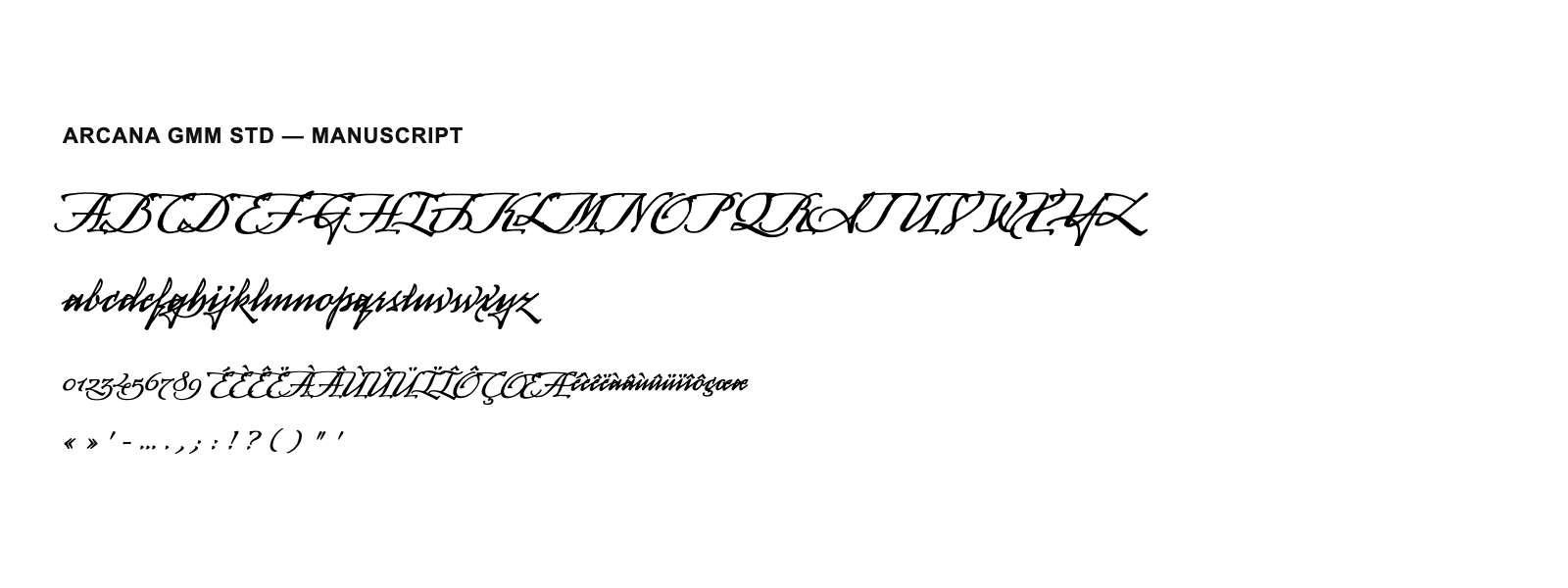 Spécimen de Arcana GMM Std Manuscript