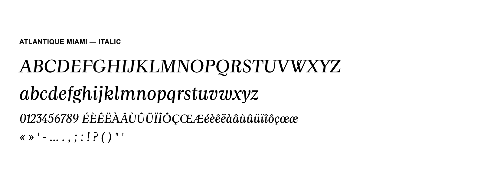 Spécimen de Atlantique Miami Italic