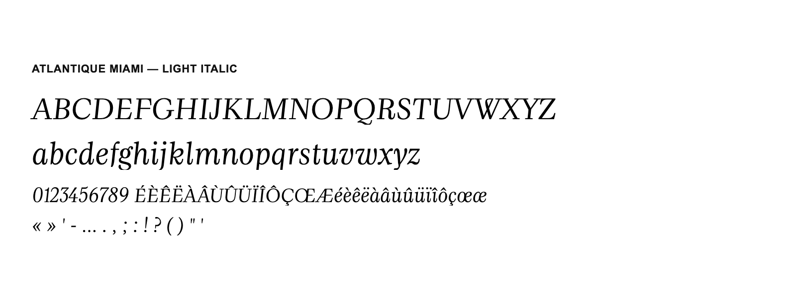 Spécimen de Atlantique Miami Light Italic