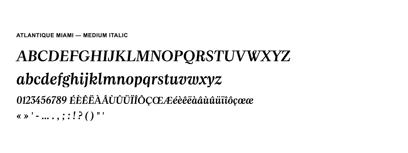 Spécimen de Atlantique Miami Medium Italic