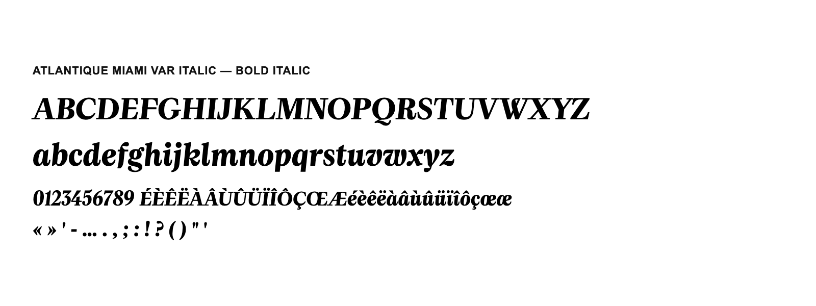Spécimen de Atlantique Miami VAR Italic Bold Italic