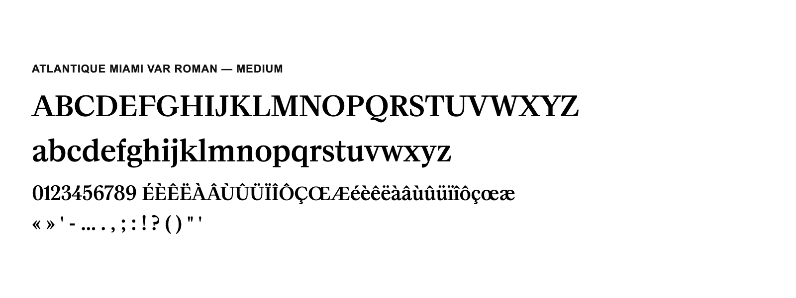 Spécimen de Atlantique Miami VAR Roman Medium
