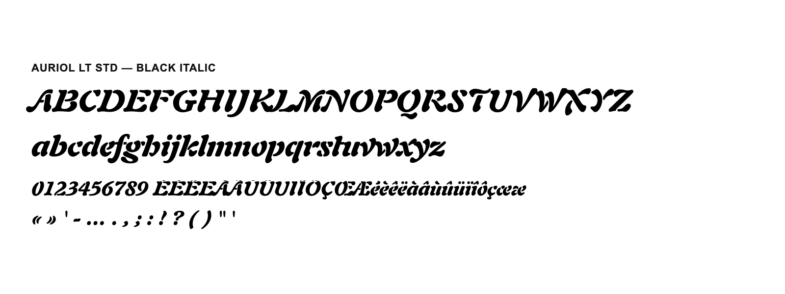 Spécimen de Auriol LT Std Black Italic