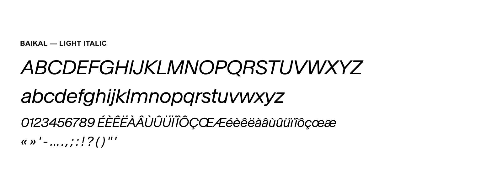 Spécimen de Baikal Light Italic