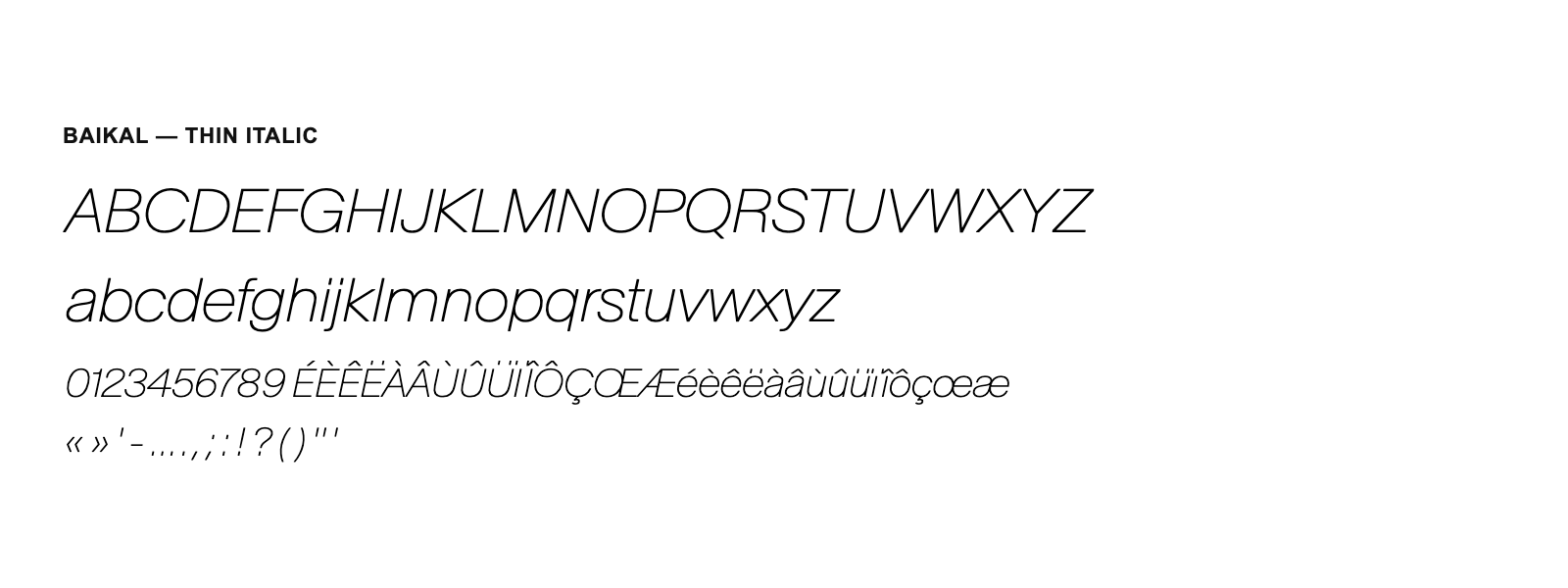Spécimen de Baikal Thin Italic