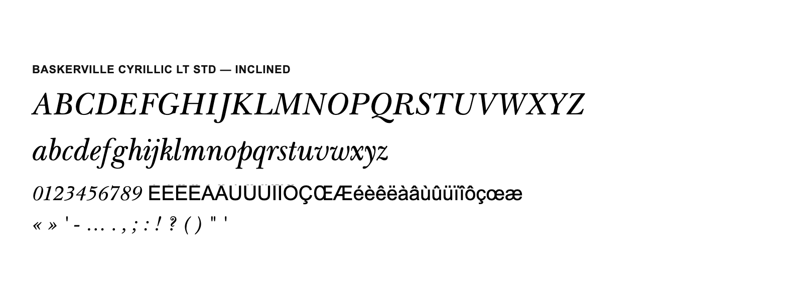 Spécimen de Baskerville Cyrillic LT Std Inclined