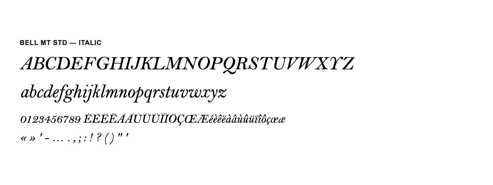 Spécimen de Bell MT Std Italic