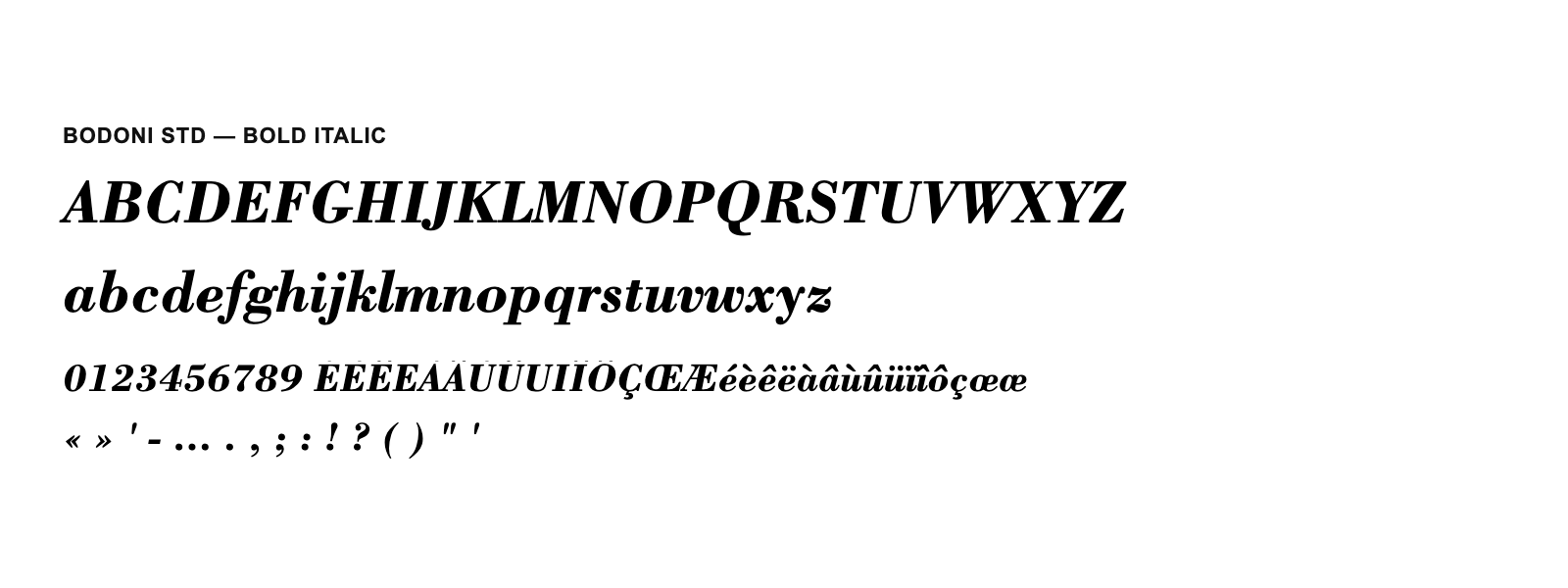 Spécimen de Bodoni Std Bold Italic