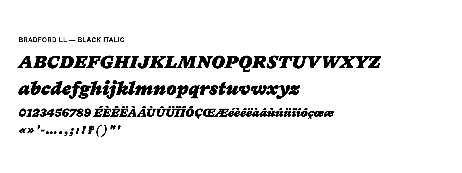 Spécimen de Bradford LL Black Italic