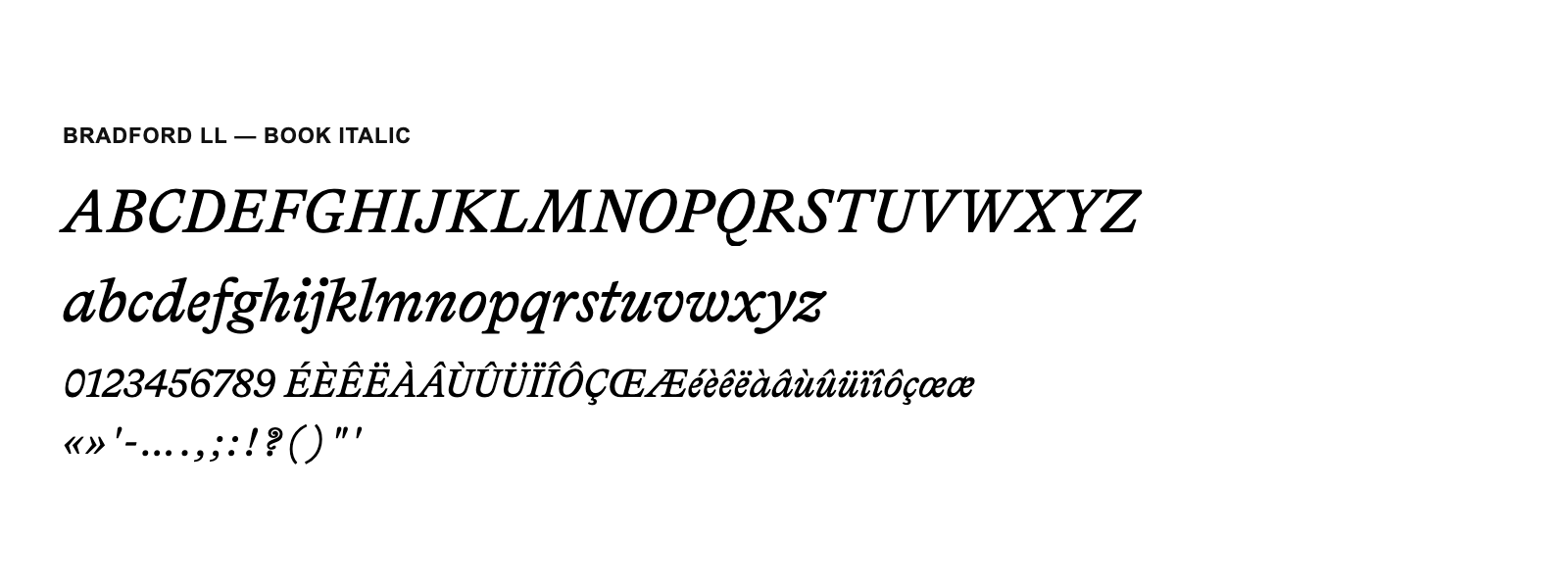 Spécimen de Bradford LL Book Italic