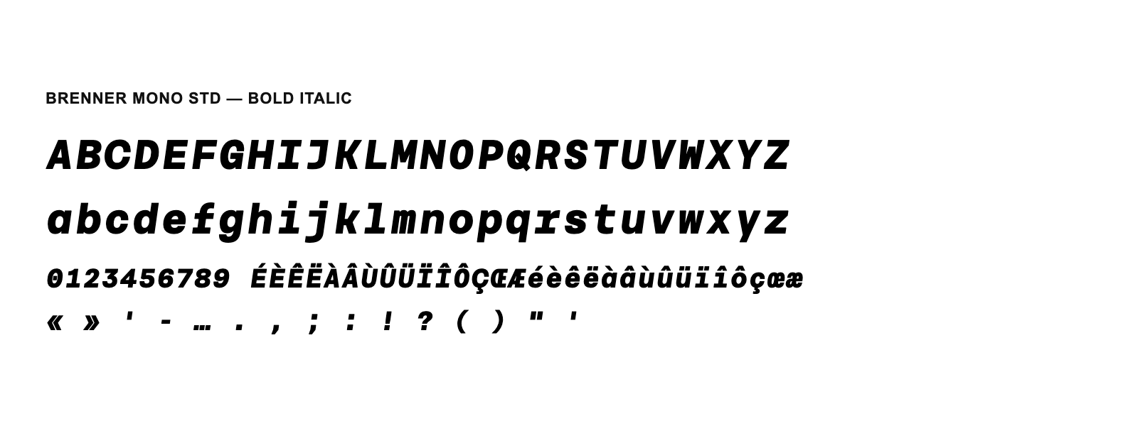 Spécimen de Brenner Mono Std Bold Italic