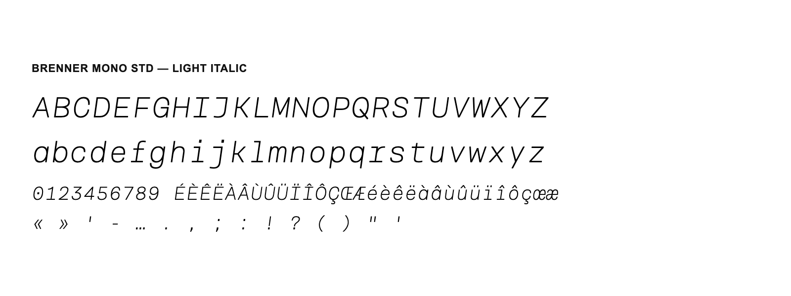Spécimen de Brenner Mono Std Light Italic