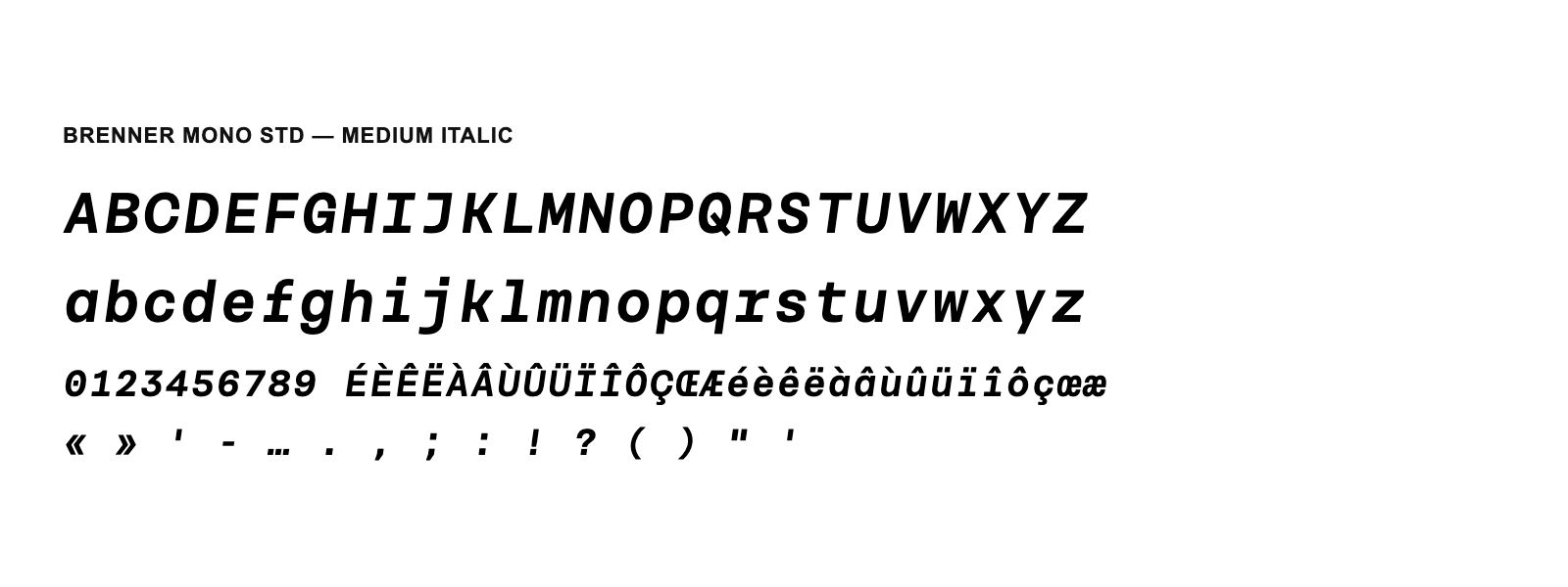 Spécimen de Brenner Mono Std Medium Italic