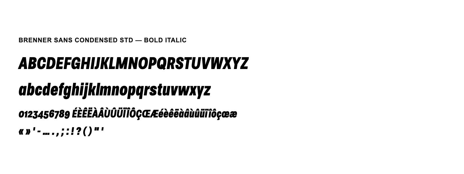 Spécimen de Brenner Sans Condensed Std Bold Italic