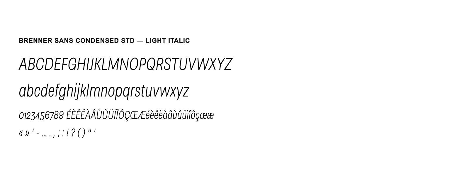 Spécimen de Brenner Sans Condensed Std Light Italic