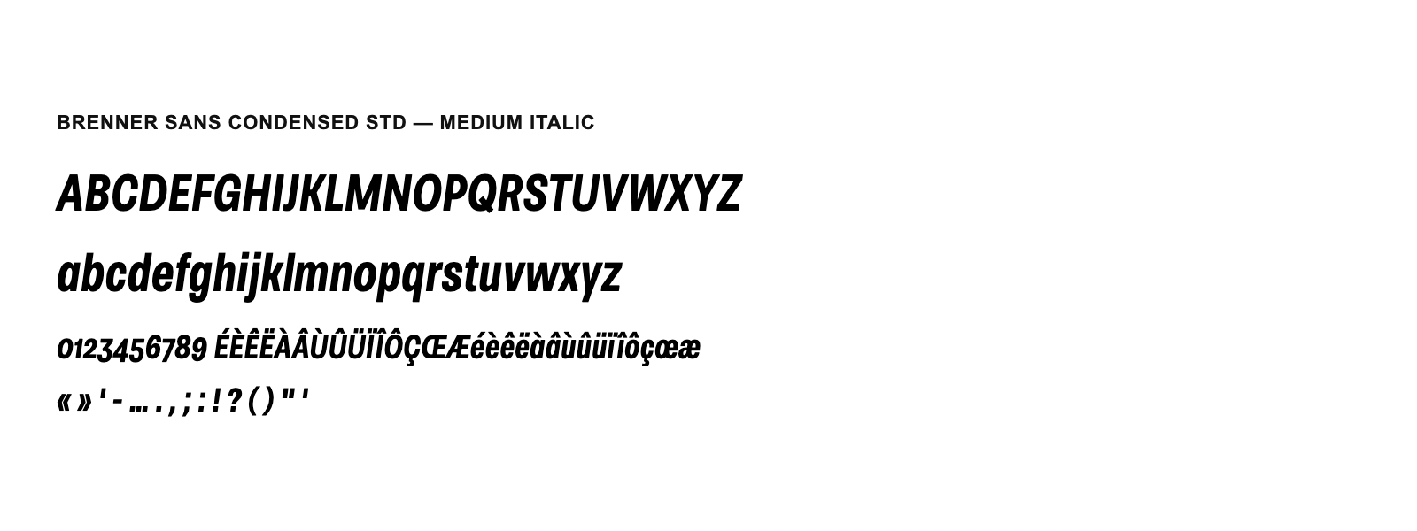 Spécimen de Brenner Sans Condensed Std Medium Italic