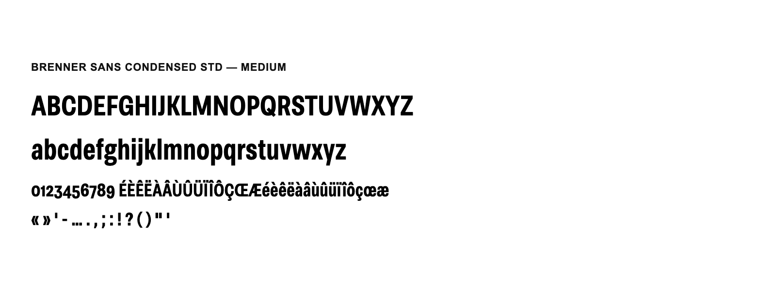 Spécimen de Brenner Sans Condensed Std Medium