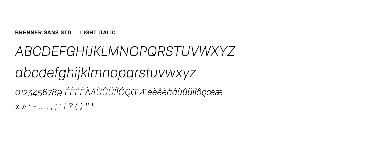 Spécimen de Brenner Sans Std Light Italic