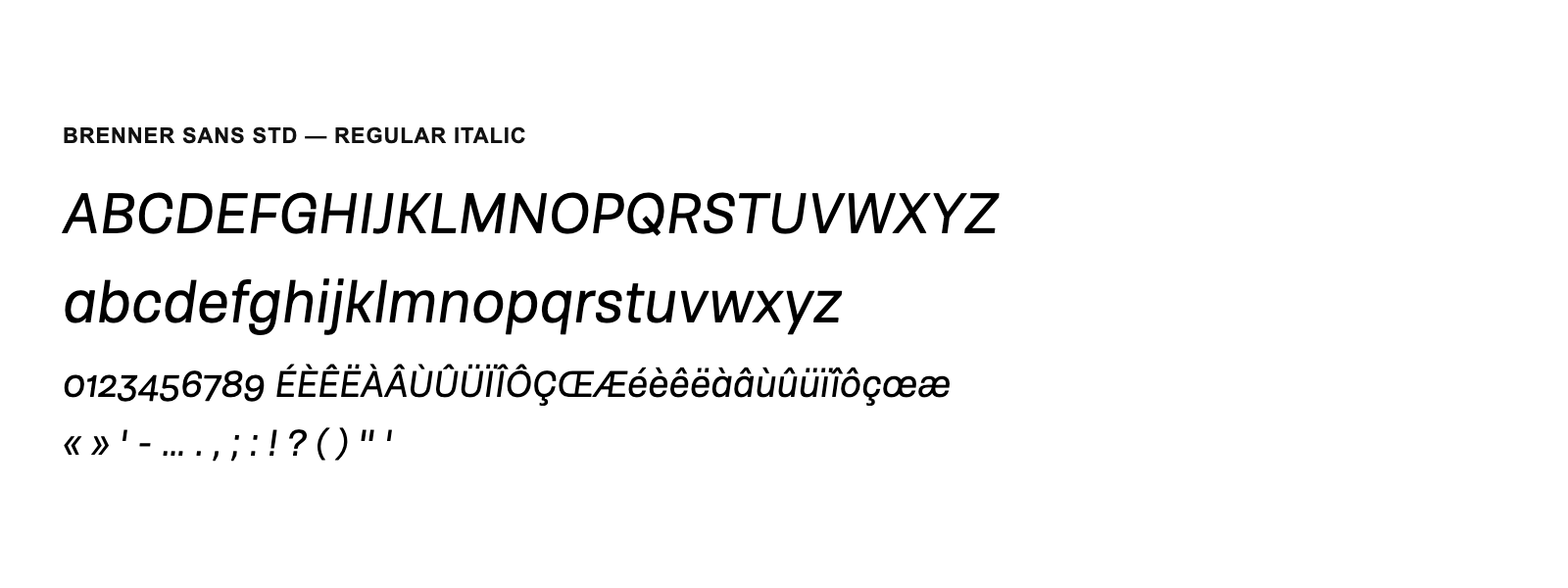 Spécimen de Brenner Sans Std Regular Italic