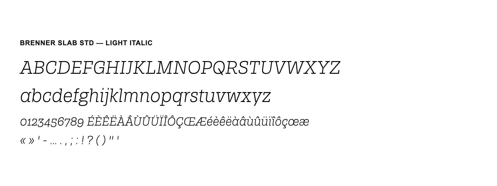 Spécimen de Brenner Slab Std Light Italic