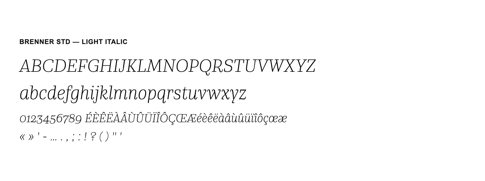 Spécimen de Brenner Std Light Italic
