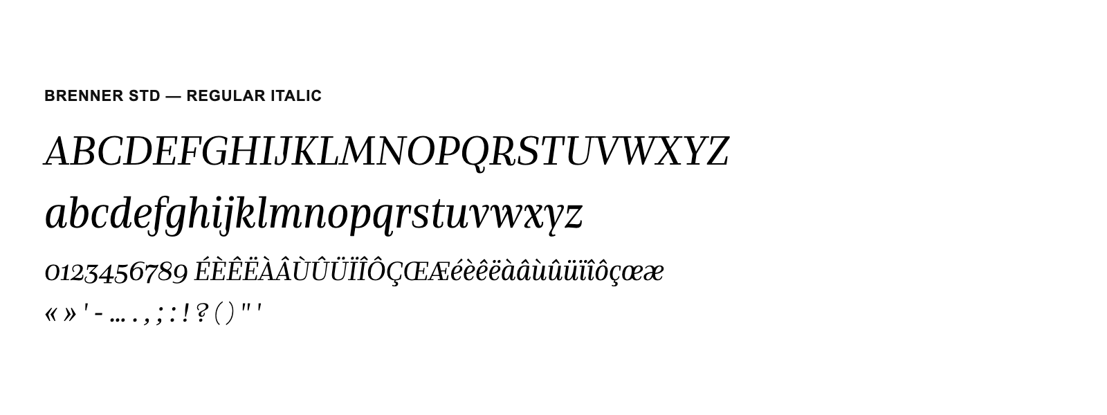 Spécimen de Brenner Std Regular Italic