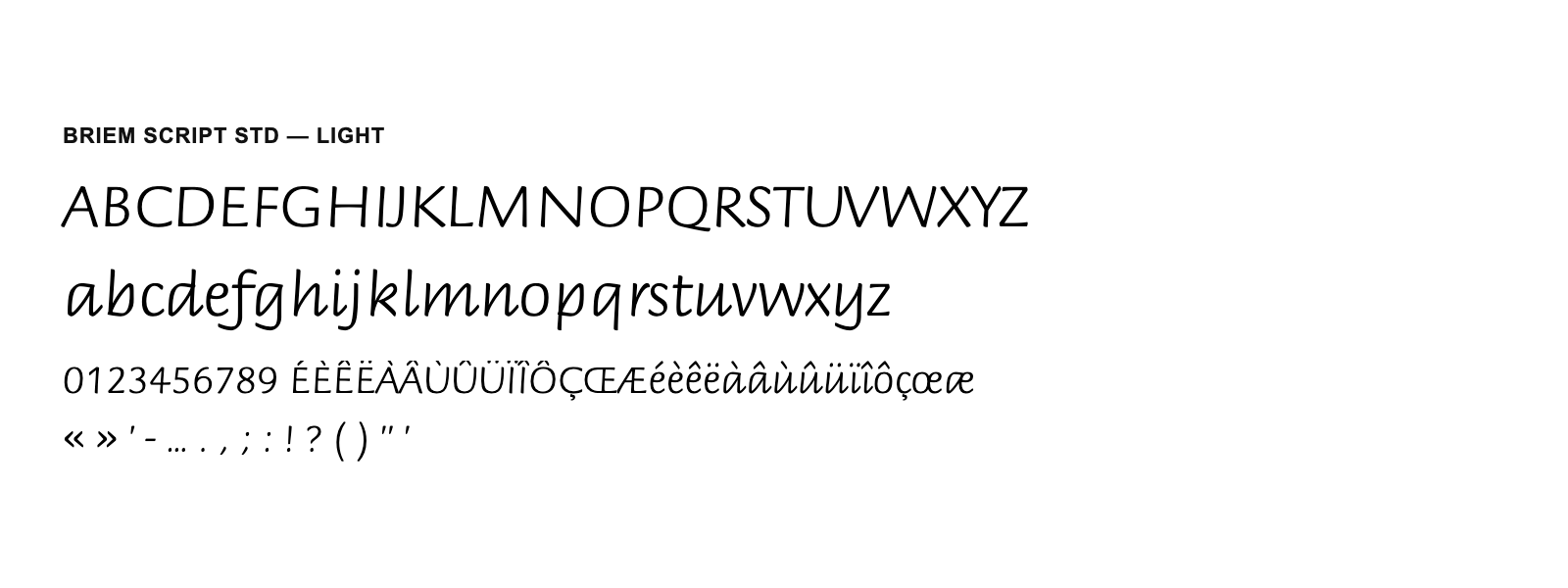 Spécimen de Briem Script Std Light