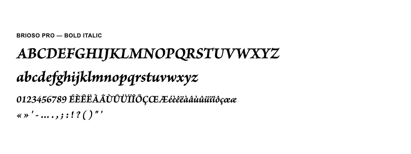 Spécimen de Brioso Pro Bold Italic