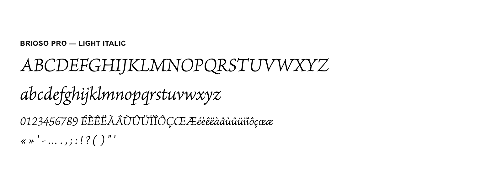 Spécimen de Brioso Pro Light Italic