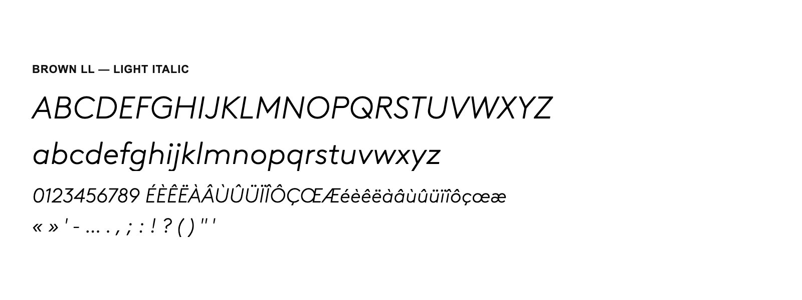 Spécimen de Brown LL Light Italic