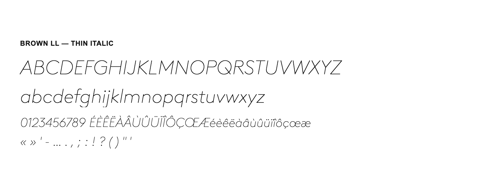 Spécimen de Brown LL Thin Italic
