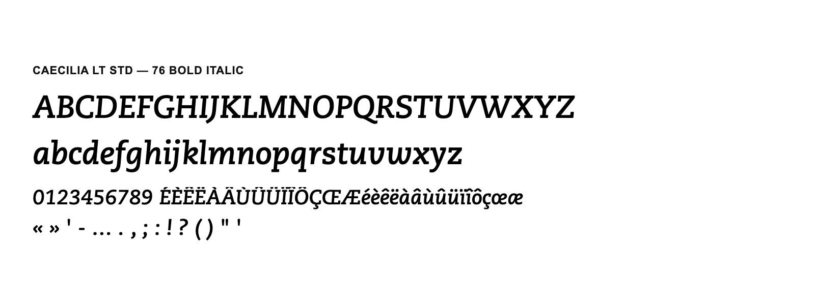 Spécimen de Caecilia LT Std 76 Bold Italic