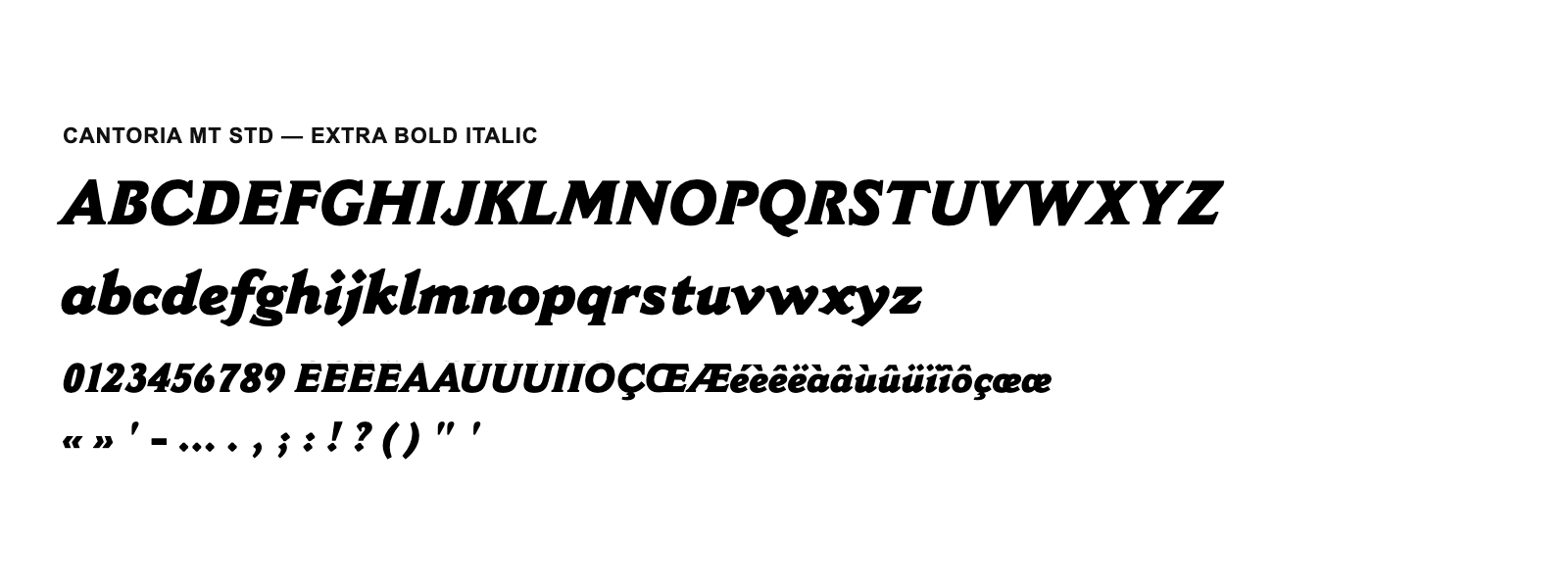 Spécimen de Cantoria MT Std Extra Bold Italic