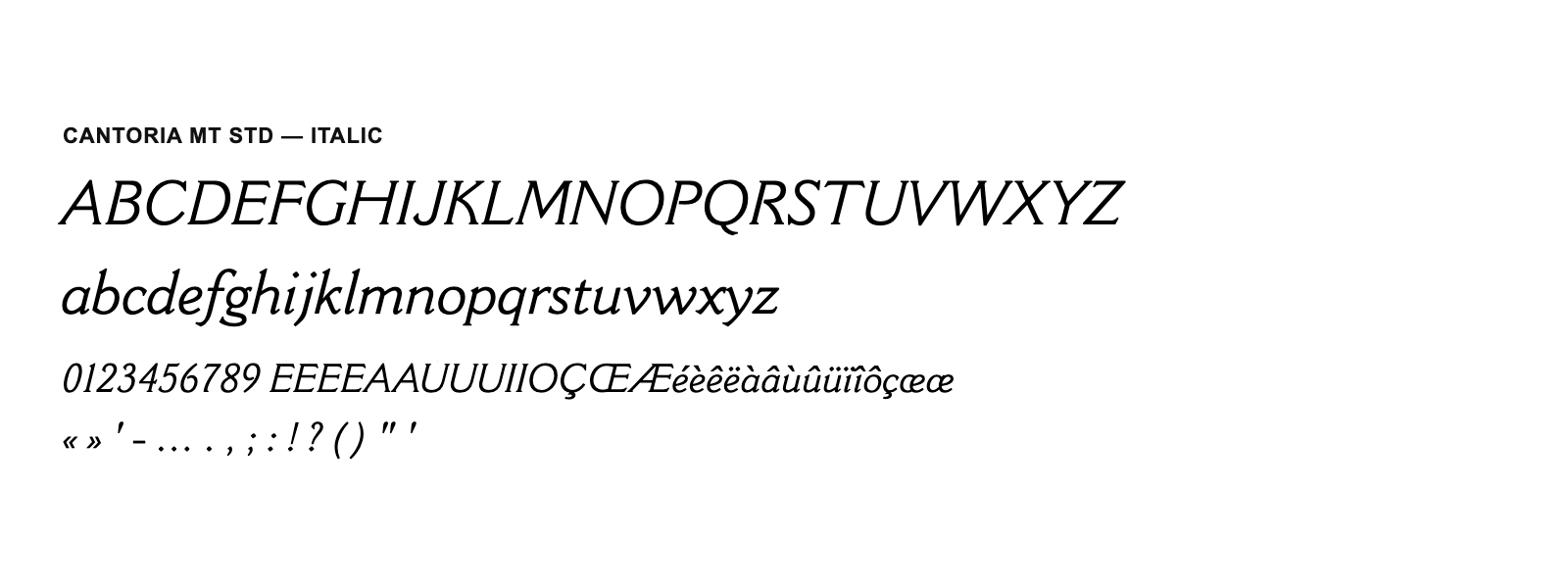 Spécimen de Cantoria MT Std Italic