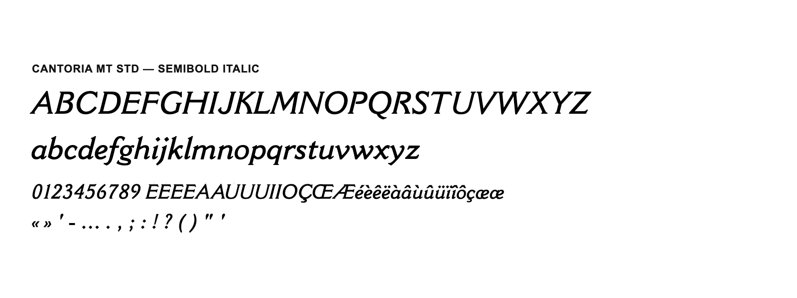 Spécimen de Cantoria MT Std Semibold Italic